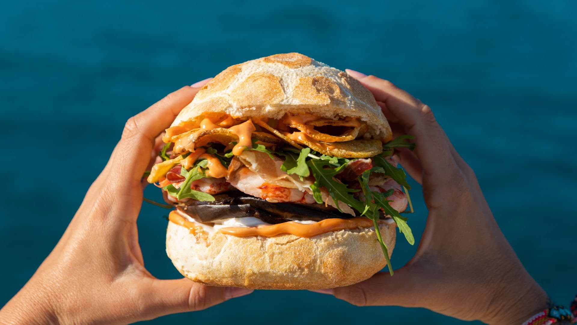 Fish Sandwich with ocean background